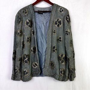 Serenade Vintage Silk Beaded Jacket Open Long Sleeve Lined Statement Chic Party